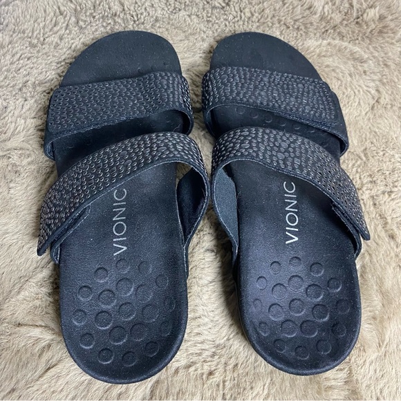 Vionic Black Beaded Slight-Wedge Slide Sandals Size 9 - Picture 4 of 11